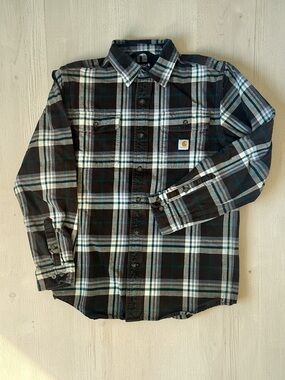 Carhartt Men's Brown and White Plaid Shirt Size S